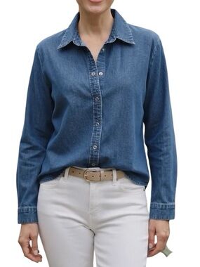 Gap Denim Shirt Classic Fit Cotton Stretch Top Western Yoke Festival BTS Blue L